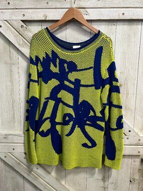 Airfield Green & Blue Graffiti Knit Top Size S